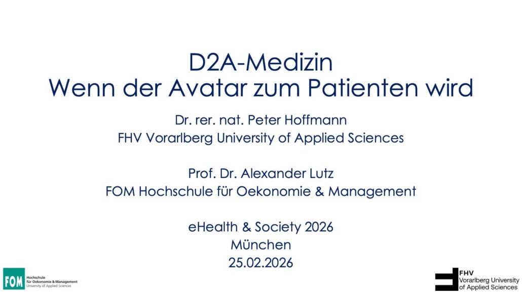 eHealth-Vortrag-2026-02-25-Folie1 Vortrag "D2A-Medizin: wenn der Avatar zum Patienten wird" - Titelfolie